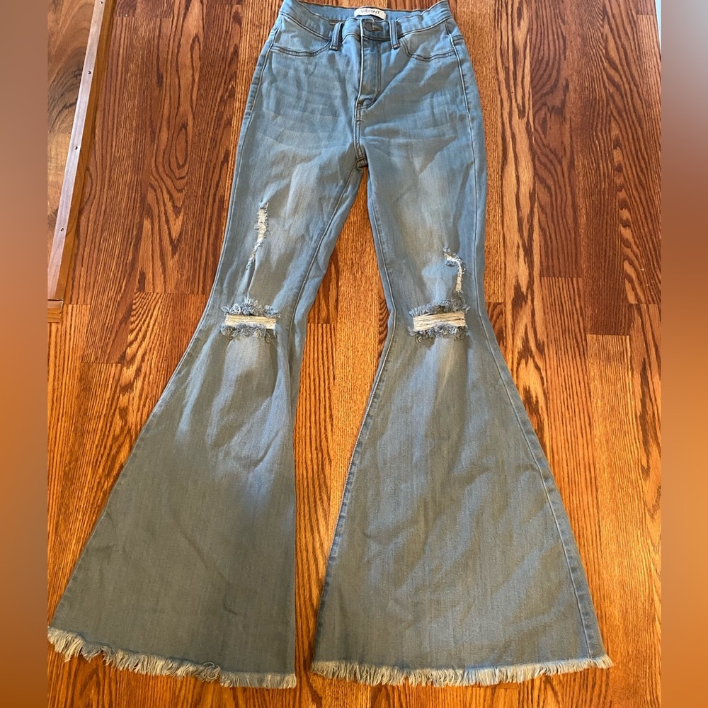 Vibrant Blue Distressed Flare Jeans
